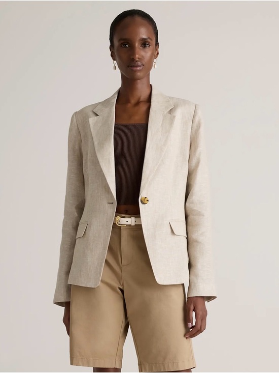 Quince Jackets & Blazers - Quince Cream 100% European Linen Structured Blazer